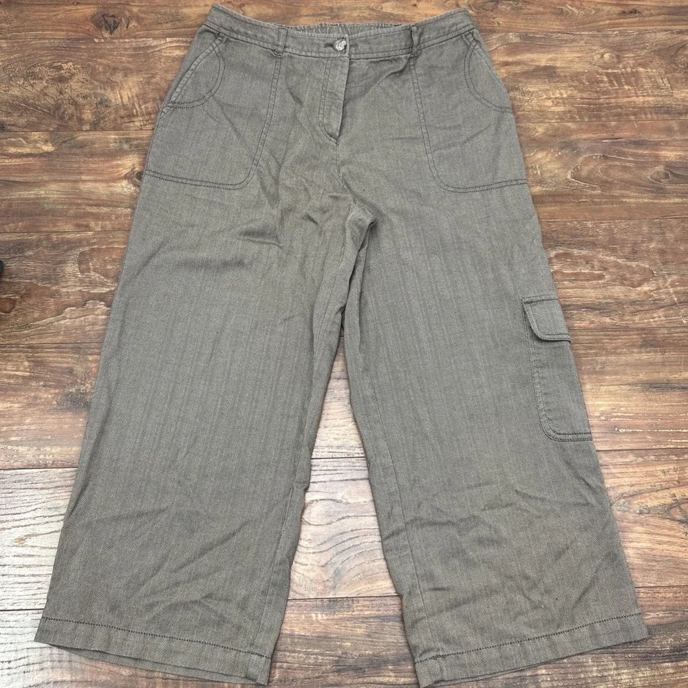 J. Jill Womens Pants Brown‎ Casual Dress Pant Wide Leg Capri Herringbone Size 12